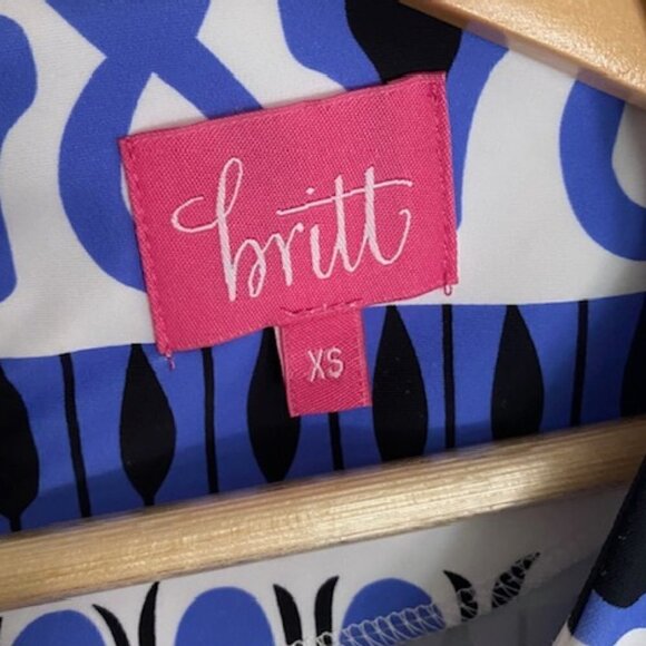 Britt Blue and White Abstract Print Dress XSmall - Picture 2 of 5